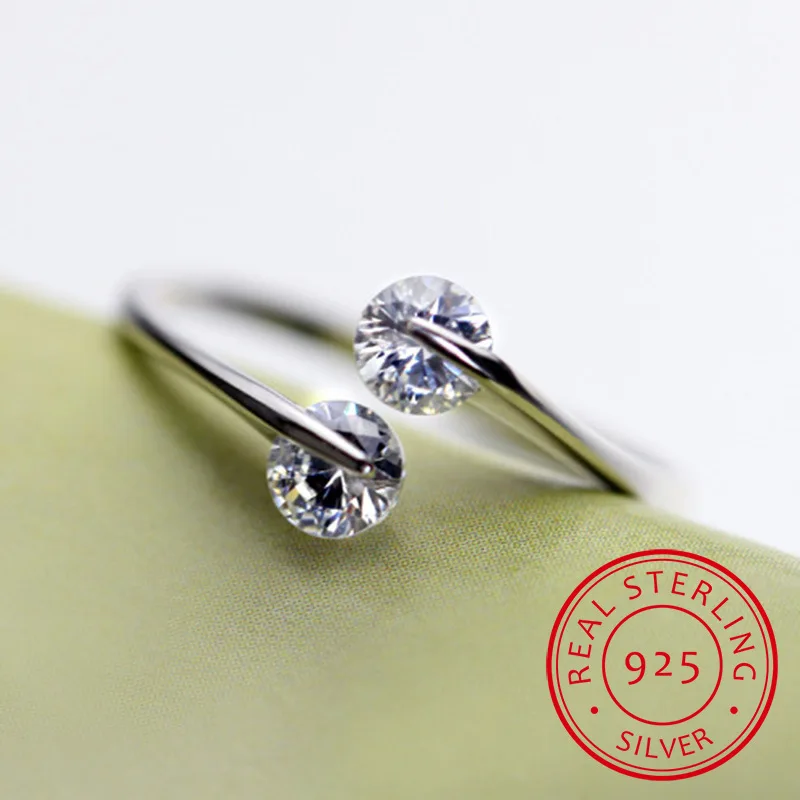 Real 925 Sterling Silver Rings Open Design 925 Sterling Silver AAAAA Zirconia Adjustable Ring Party Jewelry For Women Sr60