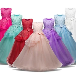 New Flower Girls Dresses for Wedding Appliques Elegant Long Party Princess Dress Children Pageant Birthday Prom Gown 5-14 Years