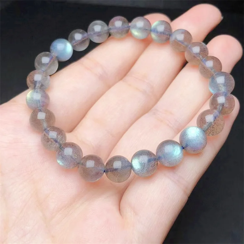 Natural Labradorite Bracelet Accessories Luxury Jewelry Adjustable Chain Quartz Crystal Stone Bangle 1pcs 8MM