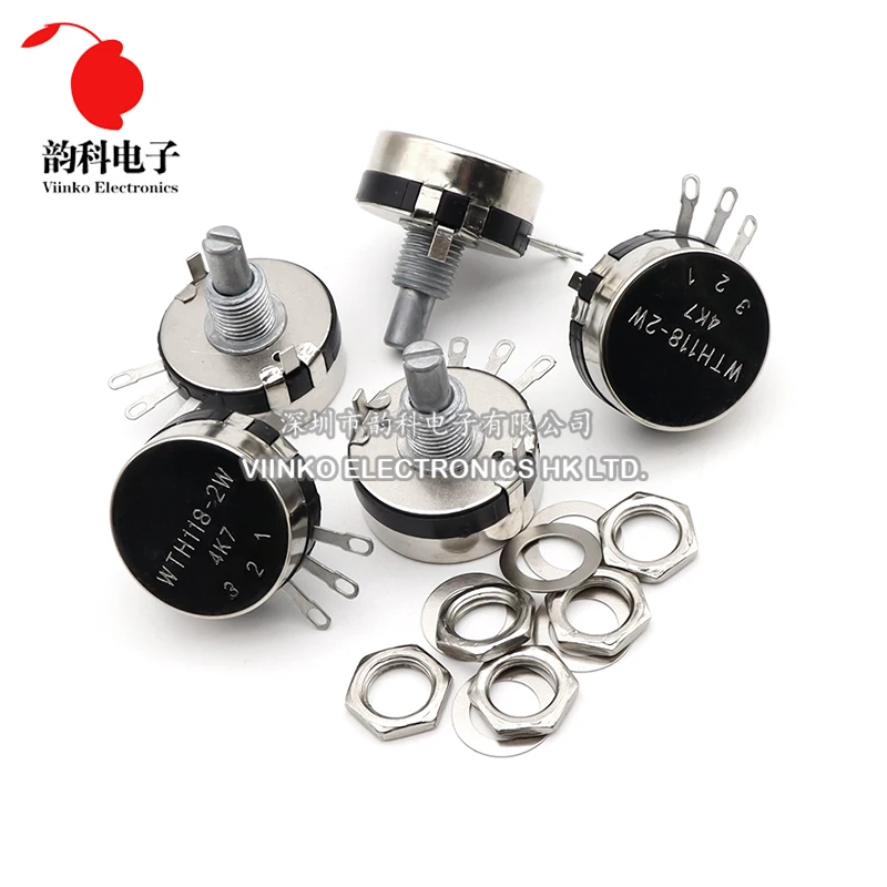 5PCS WTH118 2W 1A Potentiometer 1K 2.2K 4.7K 10K 22K 47K 100K 470K 1M WTH118-2W Round Shaft Carbon Rotary Taper Potentiometer