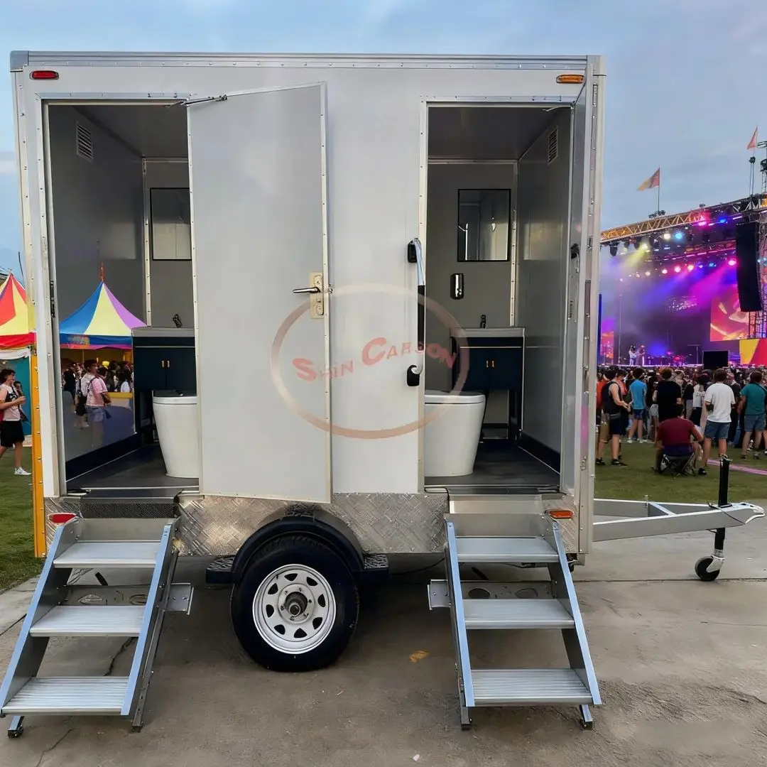 Two-Stall Multi-Stall Towed Portable Toilet Outdoor Emergency Restroom Engineering Towable Mobile Public Toilet