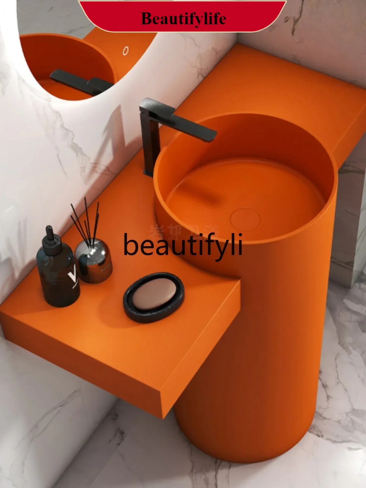 

B185 Artificial stone square column basin integrated column simple wash basin