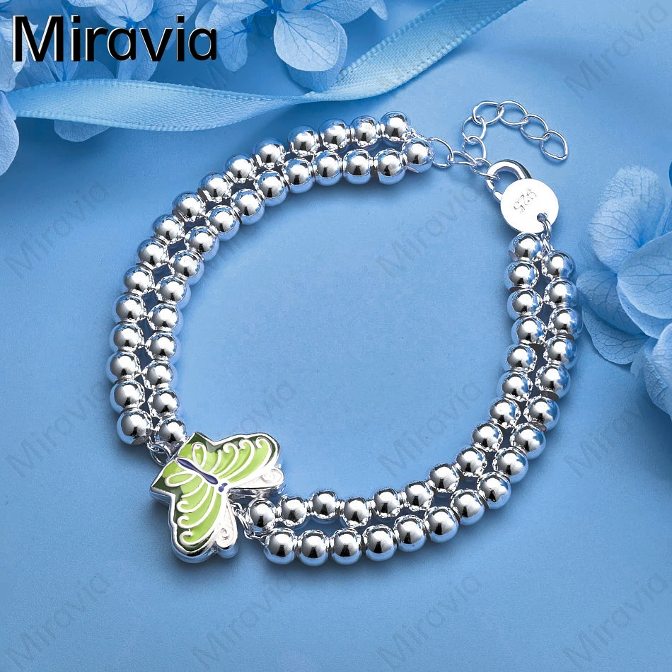 

Miravia 925 Sterling Silver Smooth Grape Beaded Green Butterfly Pendant Bracelet Elegant Charm Woman Party Jewelry