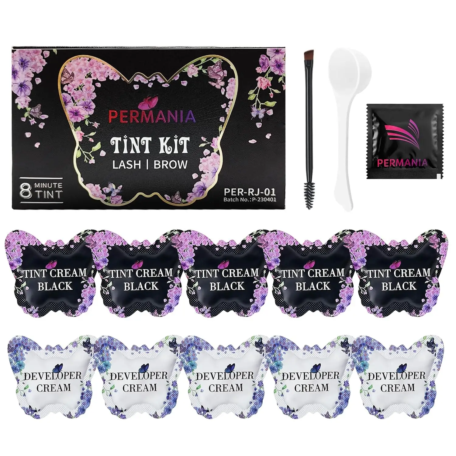 PERMANIA Lash Color Kit Instant Natural Black Brow Tint Kit Eyebrow Lasts up to 4 Weeks Newbie & Pro Kit Fast Quick Coloring