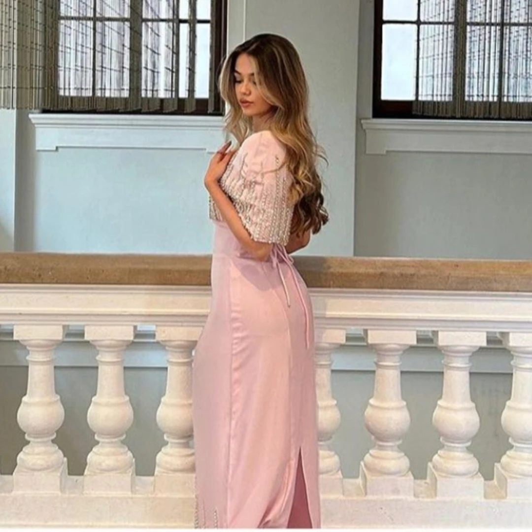 Customized Ankle Length Prom Dresses Beading Wraps Zipper Lace Up Back Slit Sexy Party Evening Gowns Saudi Arabia Women Wear