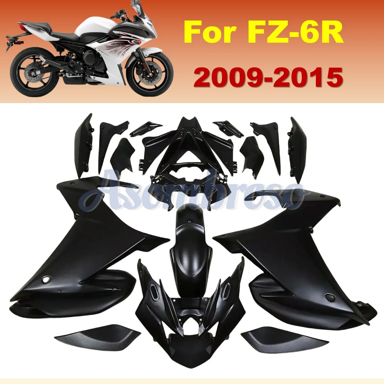 

Полный комплект обтекателей для мотоцикла для Yamaha FZ-6R FZ6R 2009 2015 2010 2011 2012 2013, сменный полный комплект, матовый черный