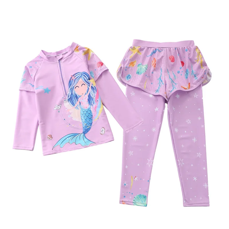 HappyFlute Split Princess Style Two Pieces Set Long-sleeve Trousers And Long-sleeved Cute Baby Girls Swimsuit