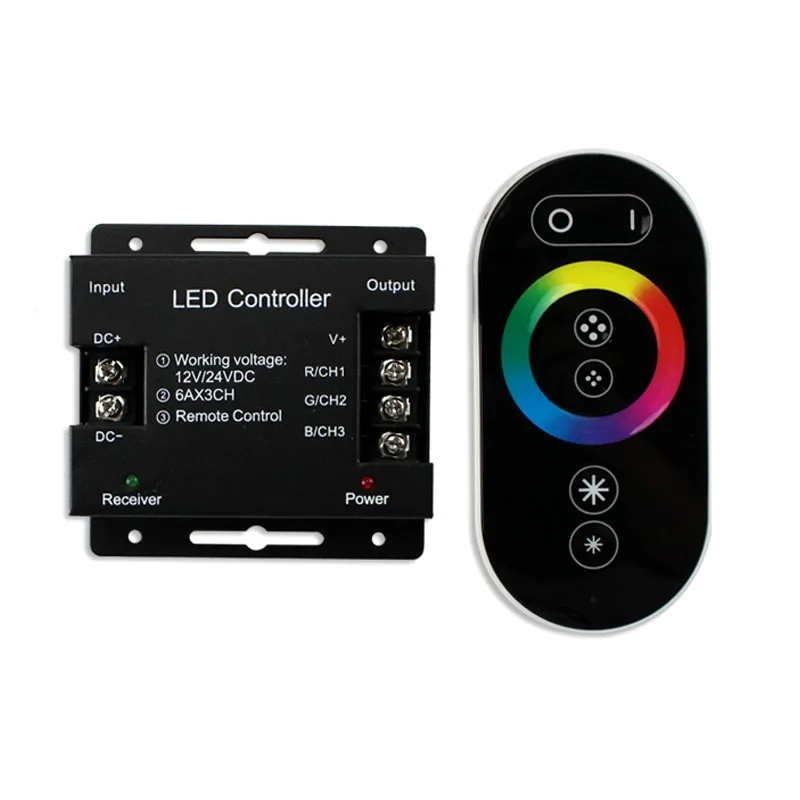 RF Wireless Touch Remote Controller, 18A RGB LED Strip Dimmer Switch for Color Changing Light Panels & Modules