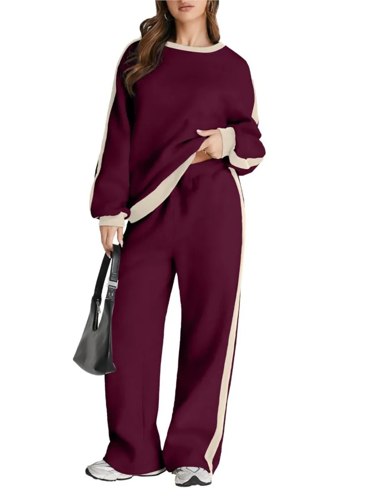 

Autumn Winter New Loose Sports Two-Piece Set Women's Fashion Long Sleeved O Neck Top And Pants Casual Sweatshirt Trousers Suit