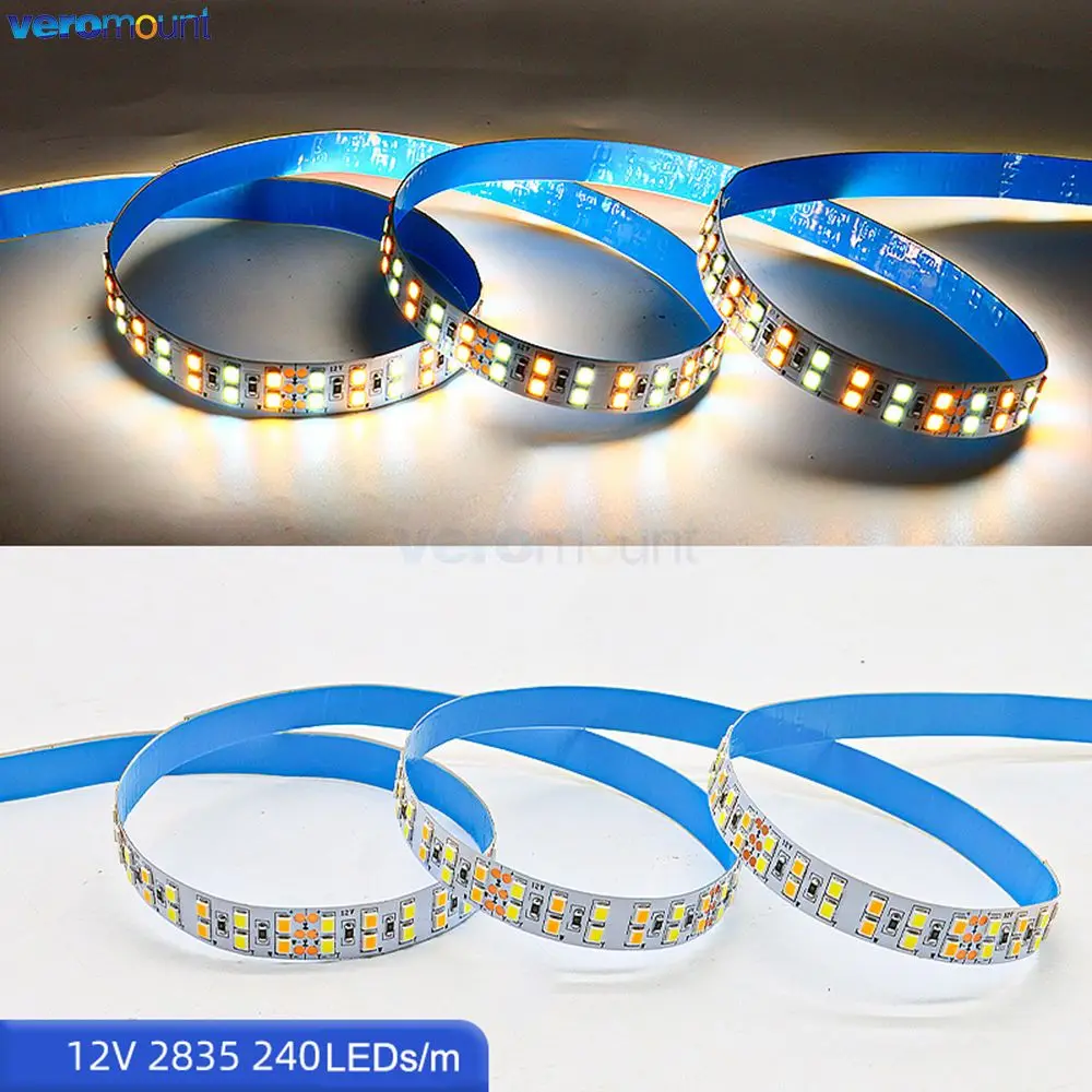 5m 12V 24V DC Double Color LED Strip Light 2835 SMD 240Leds/m 336leds/m Double Row CW/WW Dual White CCT Flexible LED Tape Lamp