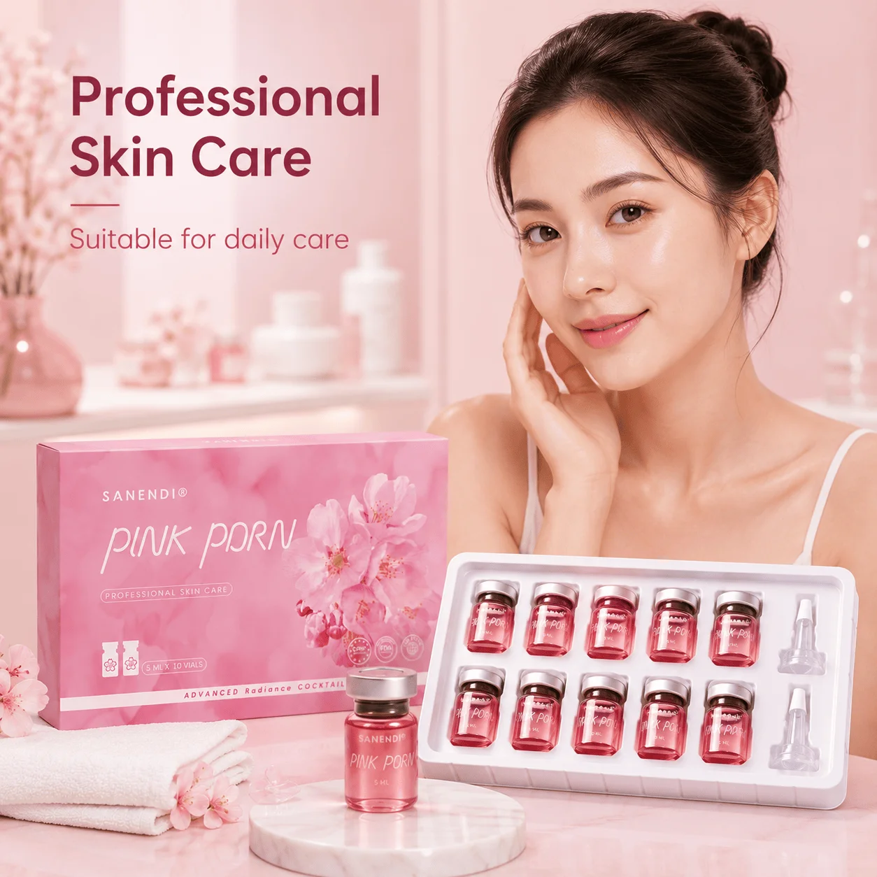 SANENDI PDRN Essence Ampoules for Daily Face Care, Moisture Replenishing Korean Beauty Serum, 10 x 5ml