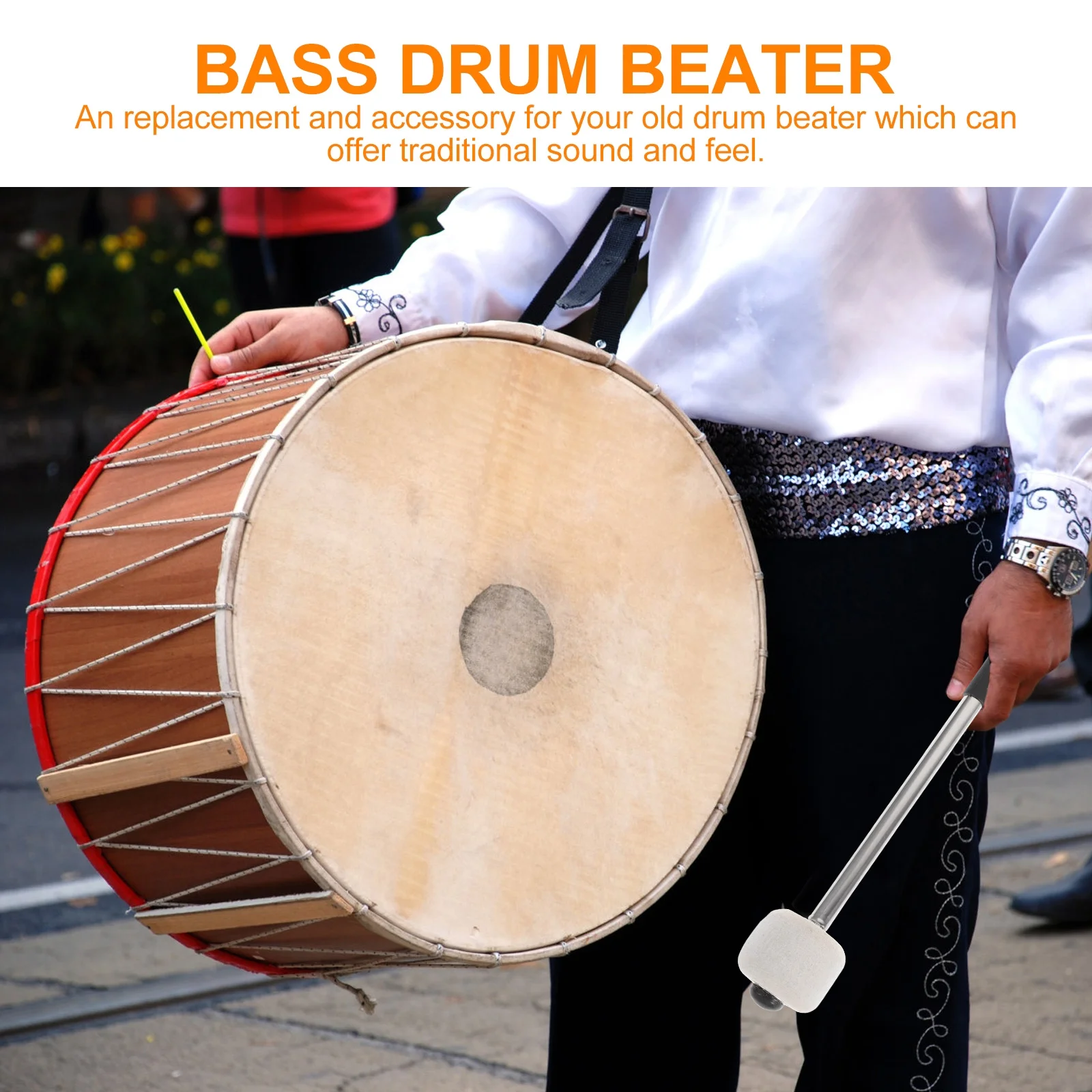 Bass Drum Wool Felt Stainless Steel Handle Percussion Instrument Accessories Parts felt bass drum music instrument