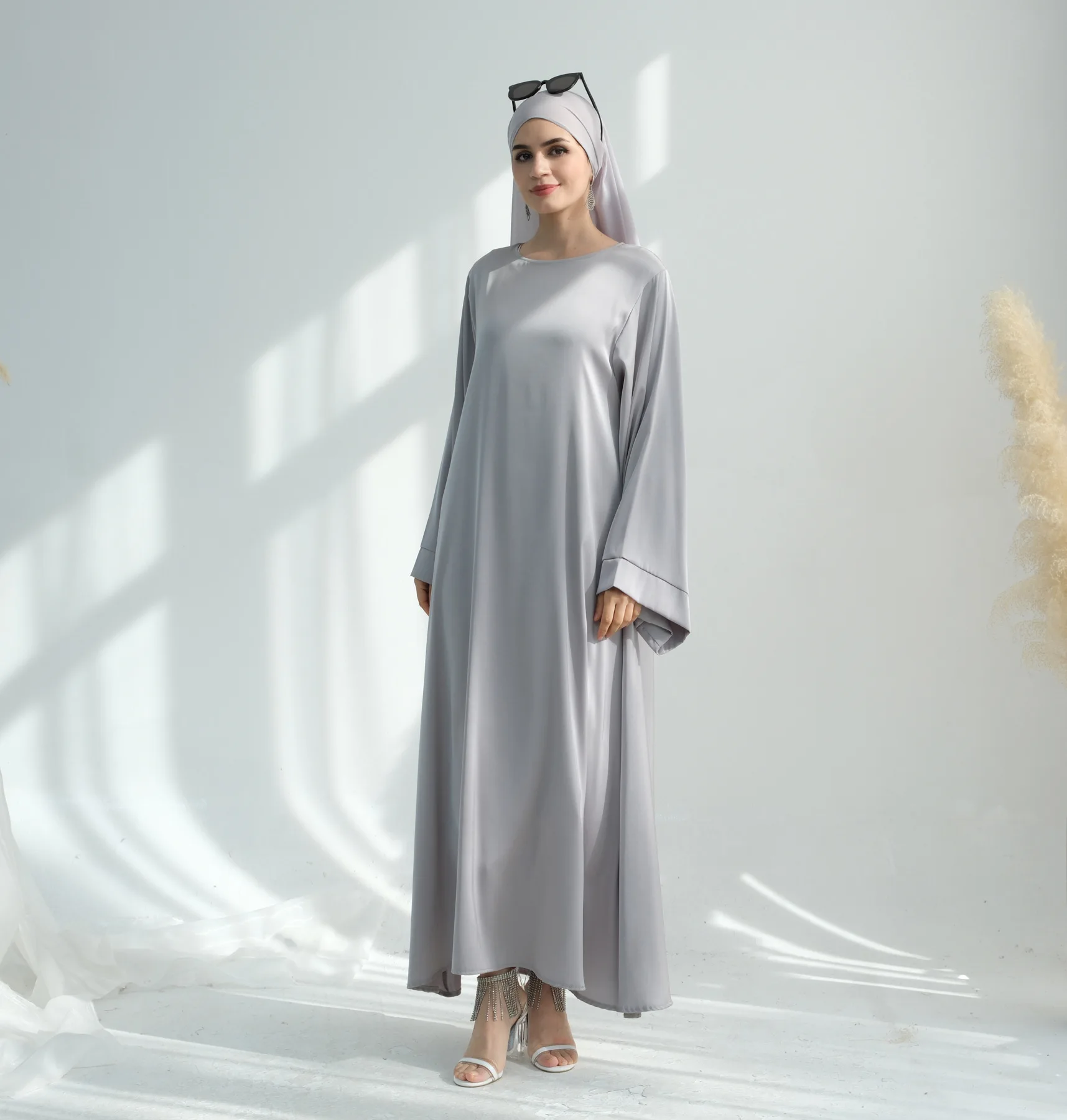 Muslim Women Hijab Dress Satin Abaya Scarf Robe Ramadan Modest Prayer Islamic Clothing Robe Eid Jalabiya Kaftan Caftan Marocain