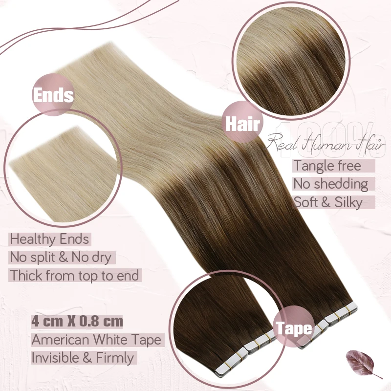 Ugeat Tape in Hair Extensions Human Hair Highlight Long Lasting Reusable Machine Remy Invisible Skin Weft Human Hair 2022