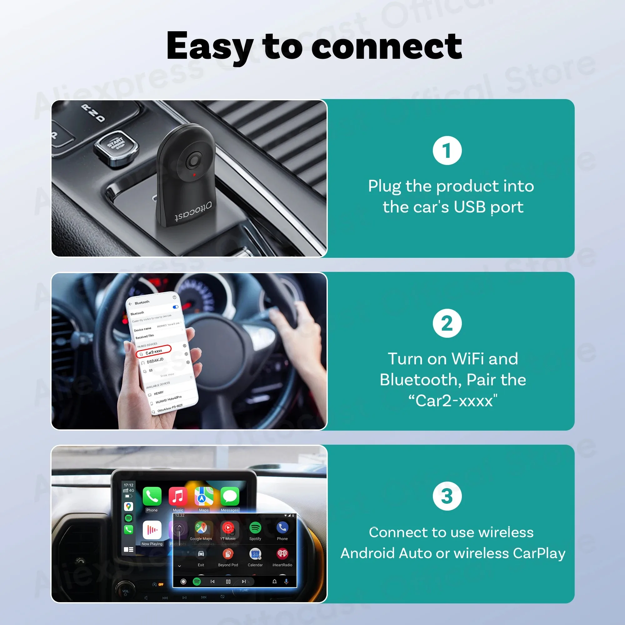 2025 جديد OTTOCAST MINI اللاسلكية أندرويد السيارات CarPlay محول صندوق بلوتوث اكسسوارات السيارات آيفون لهاتف سامسونج جوجل #5