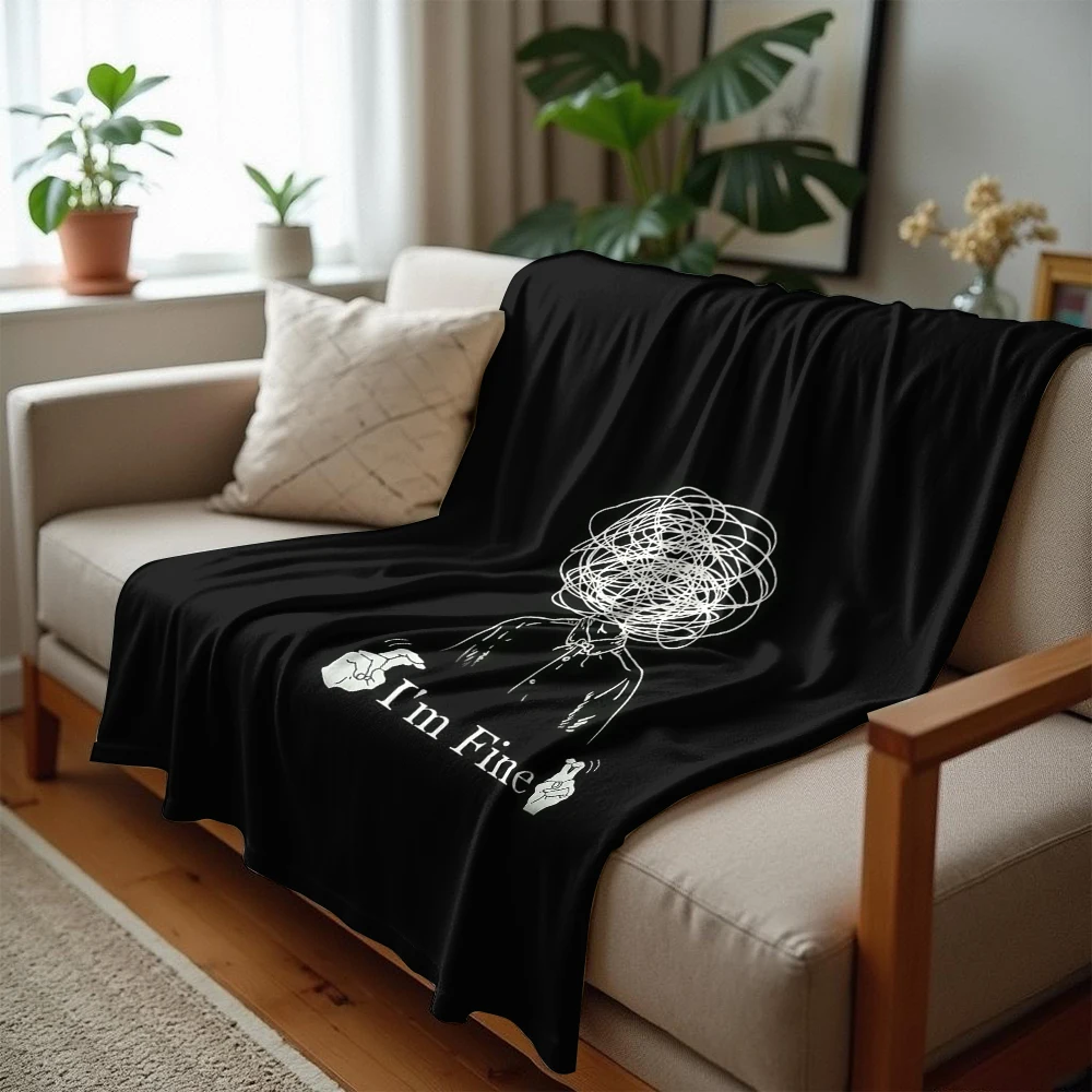 I'm Fine (Messy Head) Ultra Soft Sherpa Fleece Blanket Fluffy Warm Halloween Cozy Throw for Sofa Couch Bedroom Gift All season