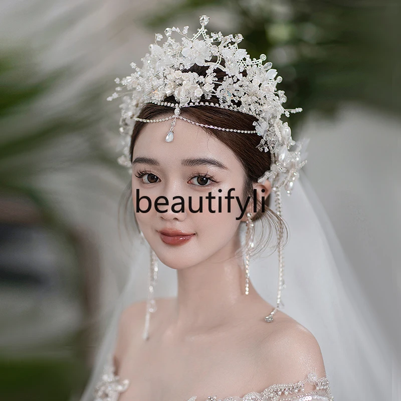 

Crown Bridal Headgear Luxury Atmospheric High-end Crystal Premium Wedding Dress Crown Stacked Hairpin