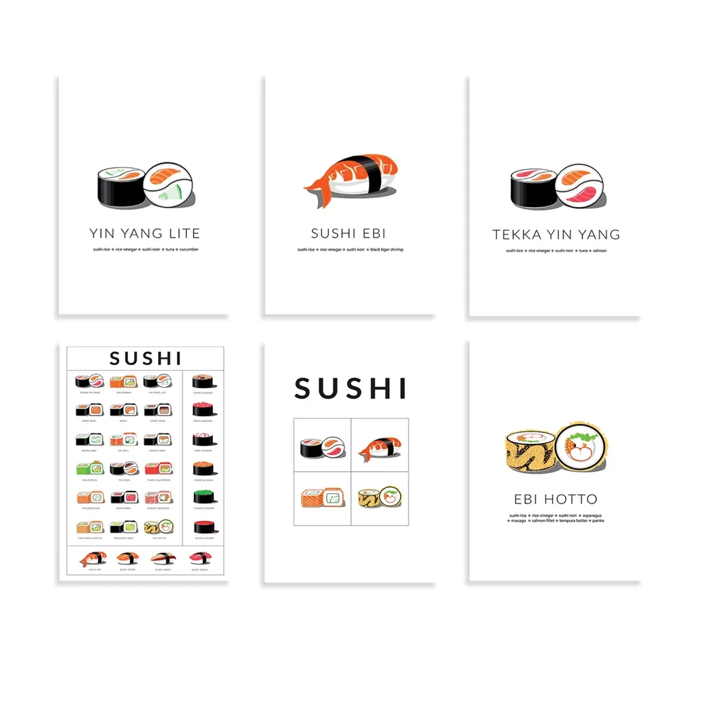 Japanese Sushi variations Chart Wall  Print Canvas Painting Nordic Poster Wall Pictures For Kitchen Dinning Room Home Decor