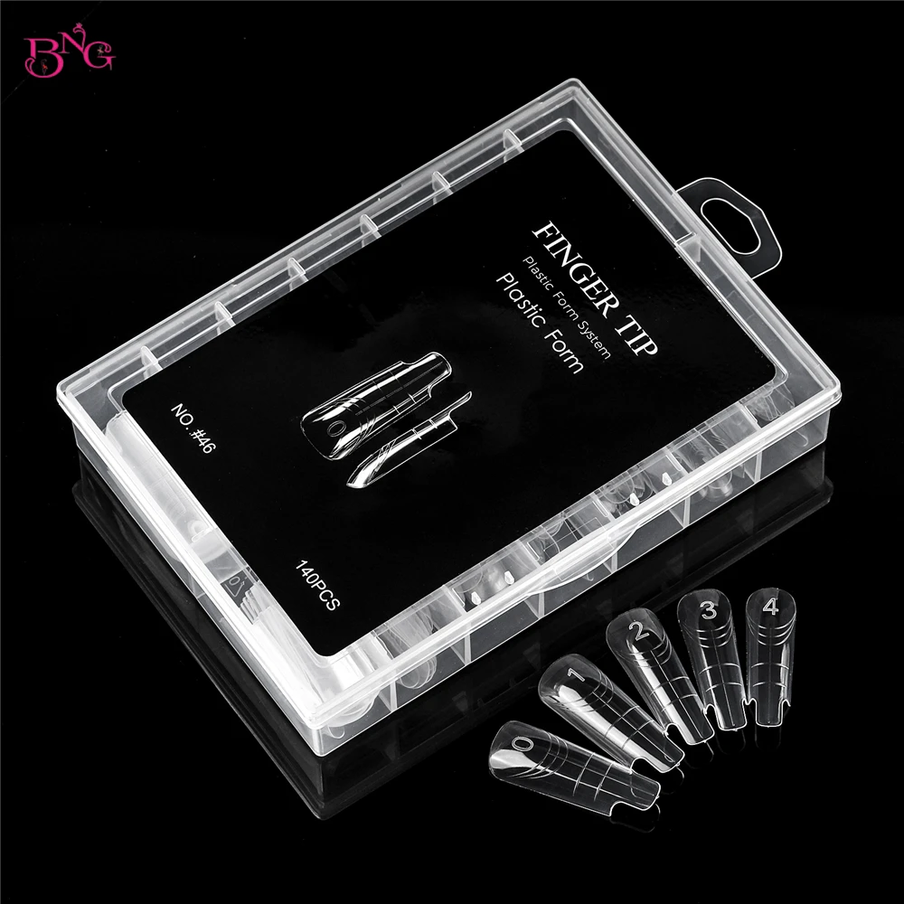 BNG 140Pcs/Box Square Nail Forms For UV Gel Quick Building Extension Mold Plastic Dual Form Top Mold False Nail Tips
