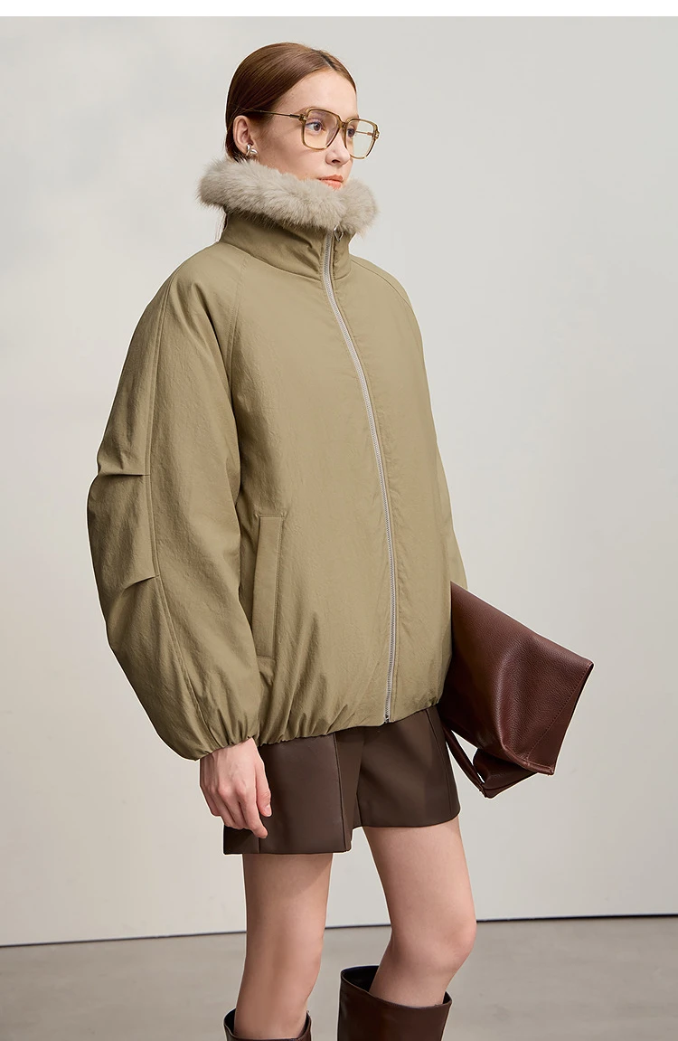 AMII Women's Jacket 2025 Winter New Loose Medium And Long Fur Collar Long Sleeve Zipper Casual Warm Parkas Jacket Woman 12544100