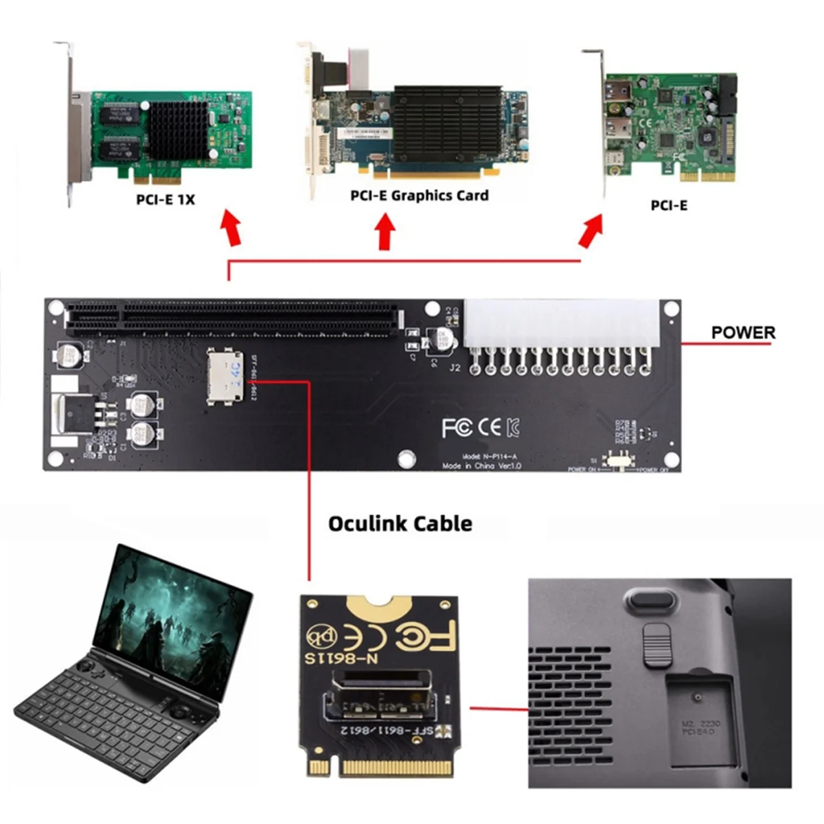 PCI-E 3.0 M-Key M.2 to Oculink SFF-8612 SFF-8611 Host Adapter for GPD WIN Max2 External Graphics Card SSD