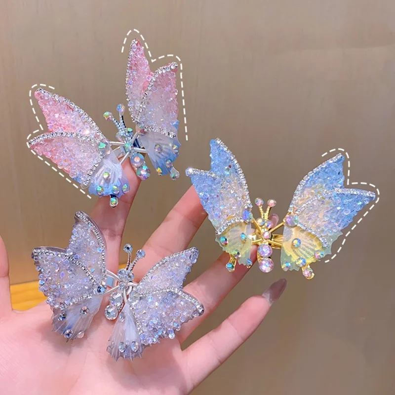 

Fairy Shiny Colorful Rhinestone 3D Butterfly Hairpin Multicoloured Moving Wings Hair Clip Headwear Hair Accessories for Girl