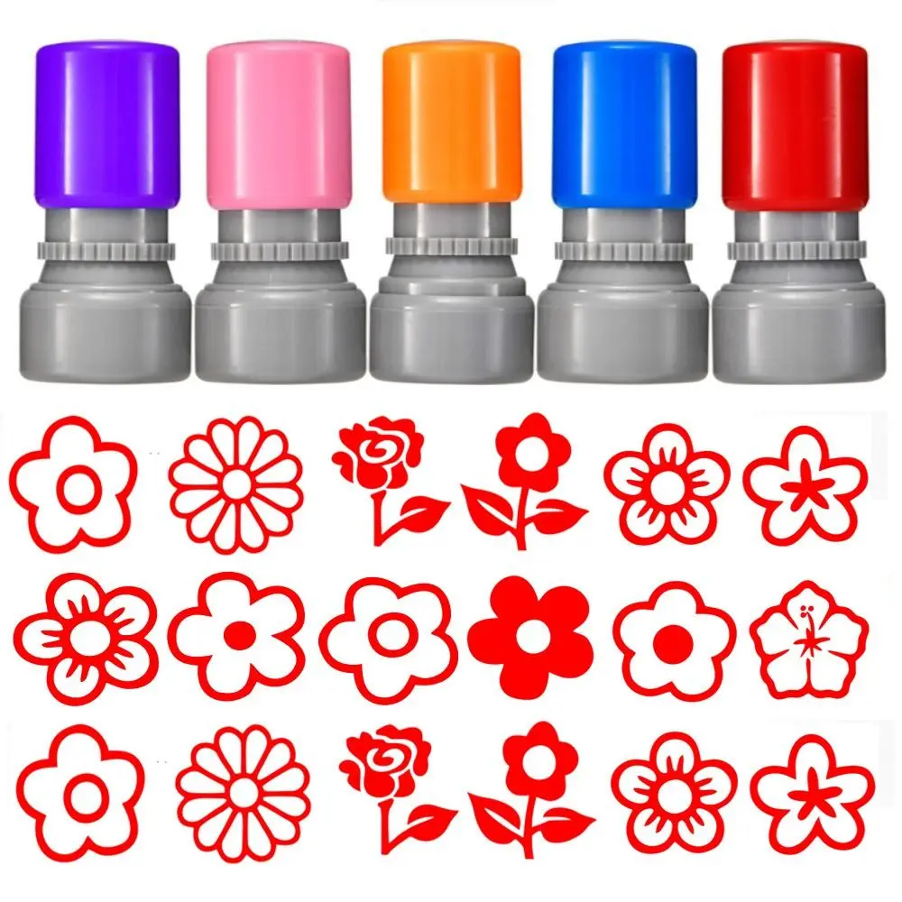 Students Rewards Rewards Flower Stamp DIY Drawing Toy Positive Review Star Grading Stamp Encouraging Self Inking