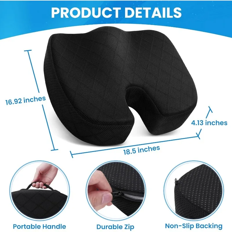 Seat Cushion - Cushion for Office Chair, Car Seat, Airplane, Bleacher - Sciatica & Coccyx Pain Relief Desk Chair Cushion