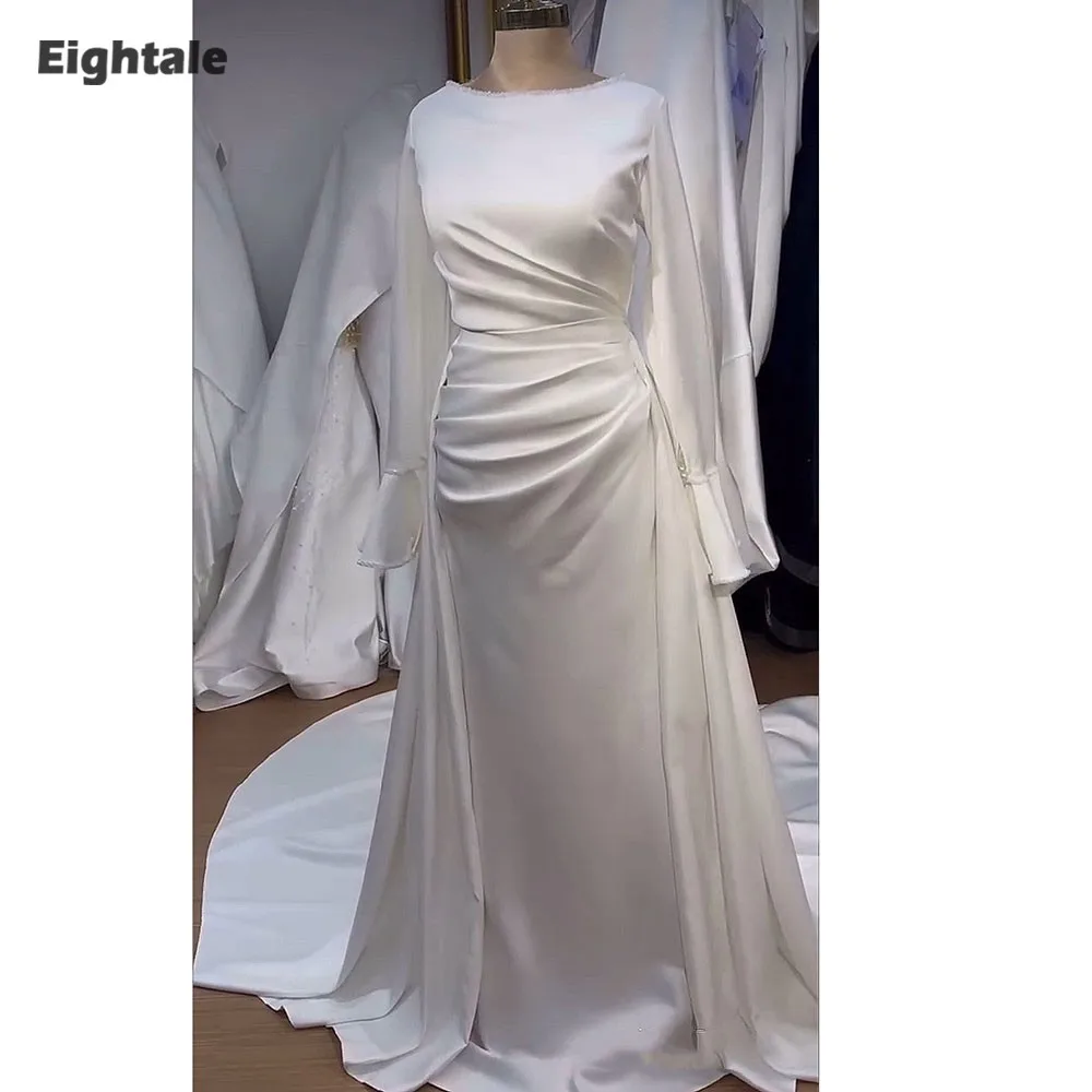 Abito da sposa arabo Eightale Abito da sposa personalizzato con o-collo avorio maniche lunghe con perline Abito da sposa con sirena musulmana