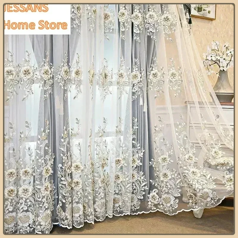 European Luxury Fashion Thick Half shading Curtains For Living Room Bedroom Embroidered Tulle Curtain Hotel Luxury Home Decor