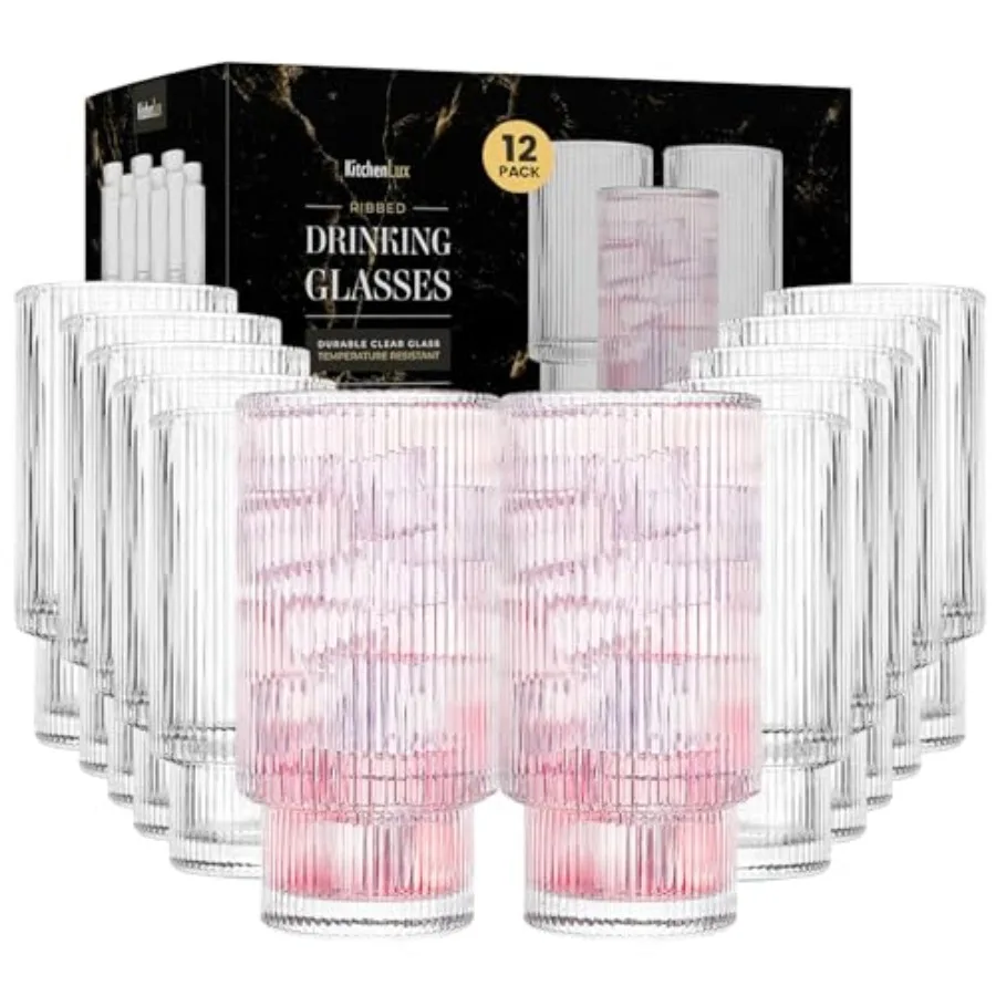 

Ribbed Drinking Glasses - Ribbed Glass Cups 1 - Ribbed Glassware Set of 1 - Textured Vintage Retro Ripple Aesthetic Glass Ware