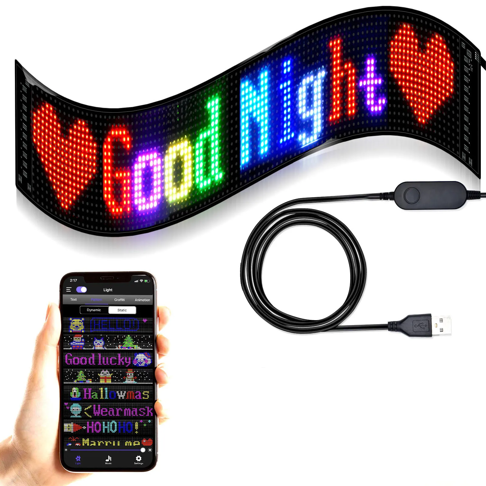 

LED Panel Flexible RGB Display Screen 16X32 LED Beads USB Bluetooth Waterproof Soft Board Window Signs for Shop Car Advertising