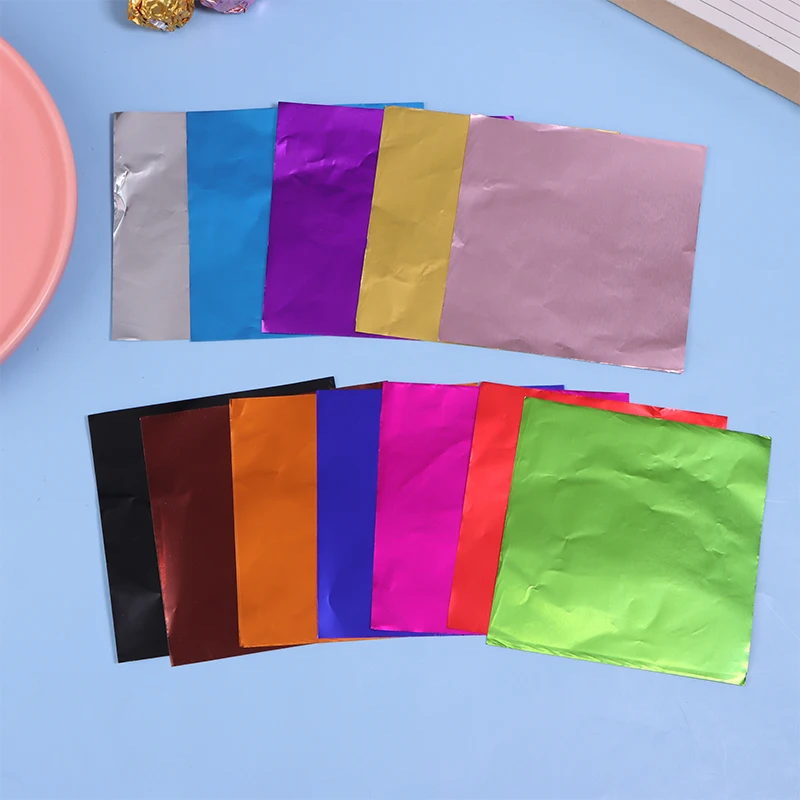 100Pcs Multi-color Aluminum Foil Candy Chocolate Biscuits Tin Wrapping Paper Diy Metal Glossy Gift Tinfoil Paper Packaging
