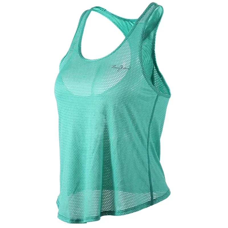 Women Summer Running Vest Sleeveless Quick Dry Breathable I Style Sport T-shirt Thin Yoga Fitness Top Mesh Solid Color