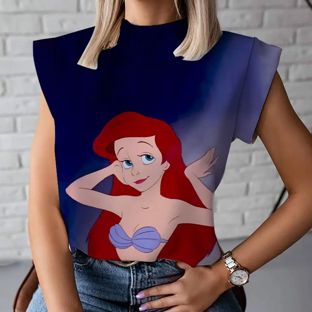 2024 Hot Selling New Summer Trend Versatile Ariel Mermaid Anime Harajuku Street Print Women's Turtle Neck T-Shirt Fashion Vest