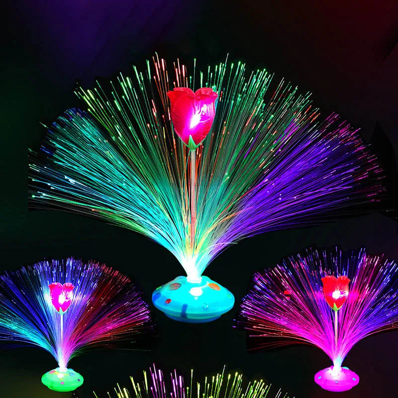 

Creative Light-emitting Toy Gemstone Base Rose Fibre Optic Light LED Seven Colours Flash Night Light Luminous Full Of Stars Toy