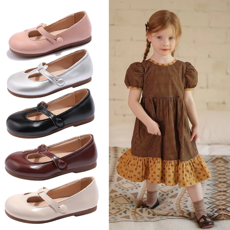 Unishuni Mary Jane Shoes for Girls Causal Princess Soft Sole PU Leather T-Strap Flats Girls Shoes for School Wedding Casual Wear