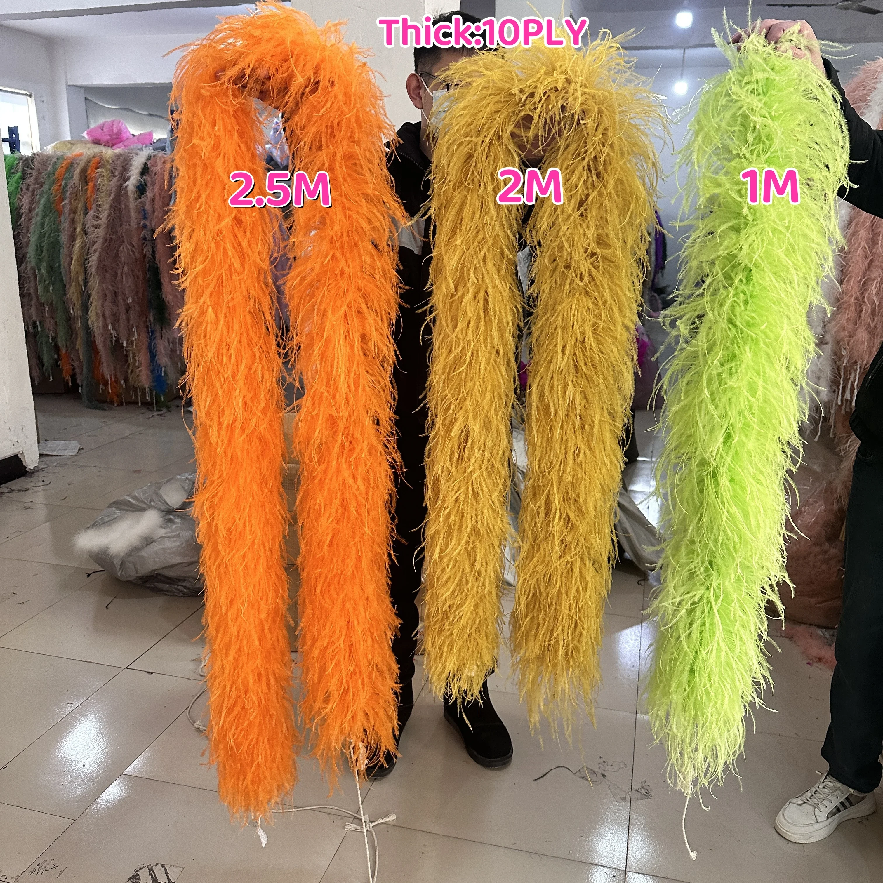 

2M Colored Ostrich Feather Boa Trim thick Ostrich Plume Crafts Accessories Wedding Carnival Skirt Sewing Decor Scarf/Shawl