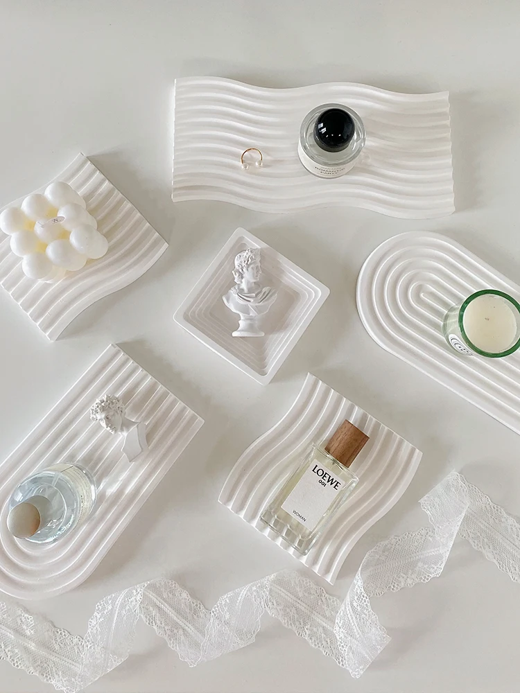 Bandeja de almacenamiento blanca con textura de onda, accesorios para fotos, artículos pequeños, adornos de Perfume, accesorios para Sesión de comida, Fondo de fotografía