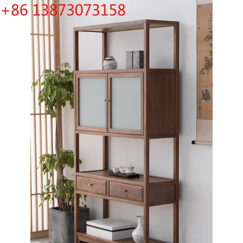 

New Chinese black walnut bookshelf display rack tea room Bogu rack old elm tea cabinet rack shelf solid wood Chinese style
