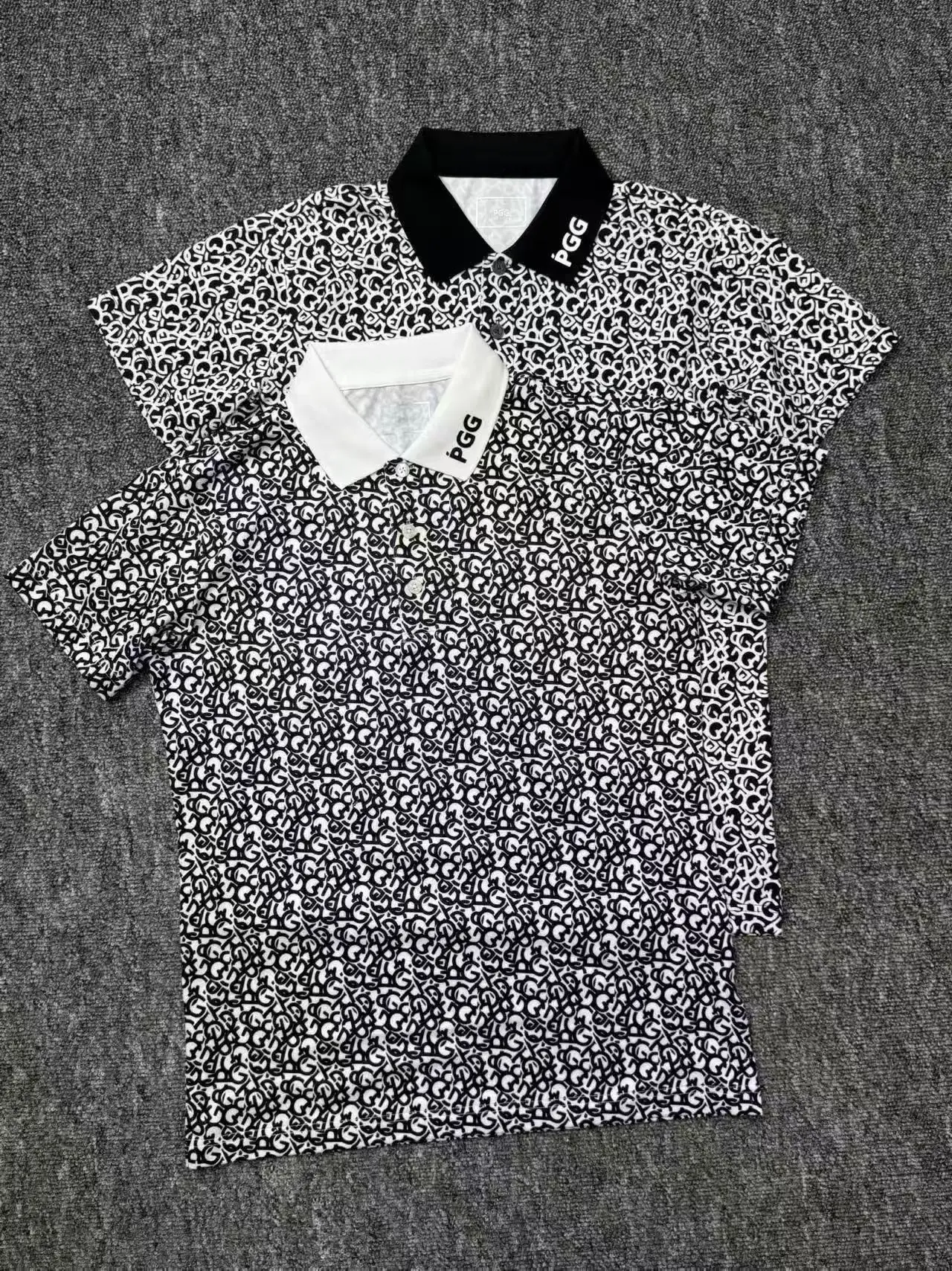 Pearlygates PG men's and women's contrasting collar full print short sleeved golf lapel shirt slim fit easy to match gift