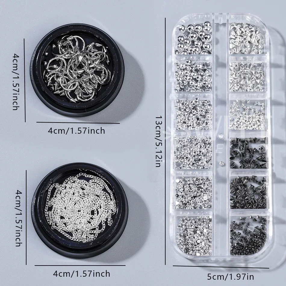 1/3 Stück Gemischte Gothic-Punk-Stil Nagelnieten Y2K Konische Nieten/Ketten/Perlen Nagelzubehör DIY Halloween Maniküre Deko – Detail 7