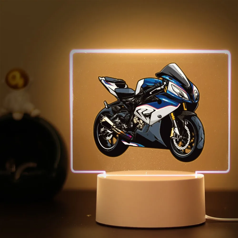 Luz nocturna de motocicleta para decoración de escritorio de dormitorio, lámpara de Motor impresa con novio, regalo de cumpleaños