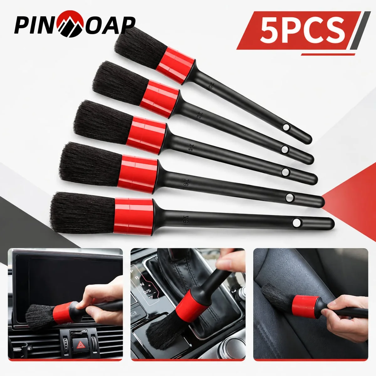 PINMOAP Car Detailing Brush Set Soft Bristle Dry Wet Use Multi Size Interior Exterior Cleaning Brushes For Auto Vehicle Care