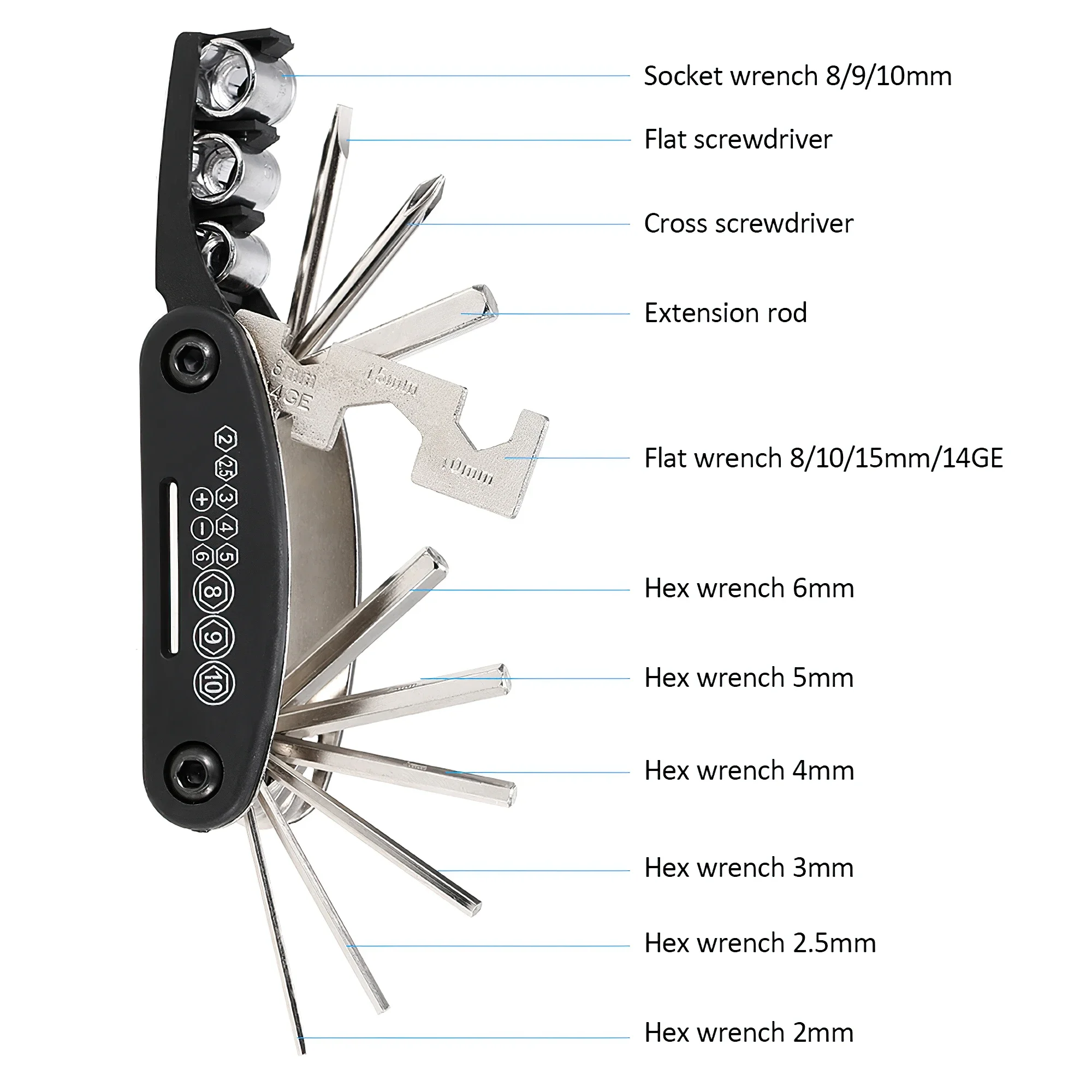 16 in 1 Protable Bicycle Tools Sets Bicycle Multi Repair Tool Kit Mountain Bike Hex Spoke Wrench Mountain Cycle Screwdriver Tool