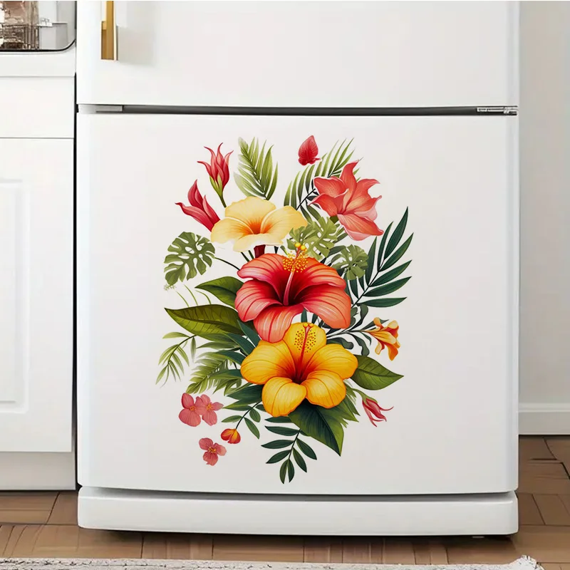 Watercolor Tropical Flowers Sticker, Water-proof Home Wall Decal, Used for Wall, Bathroom, Cabinet, Door,Toilet, Car, Laptop