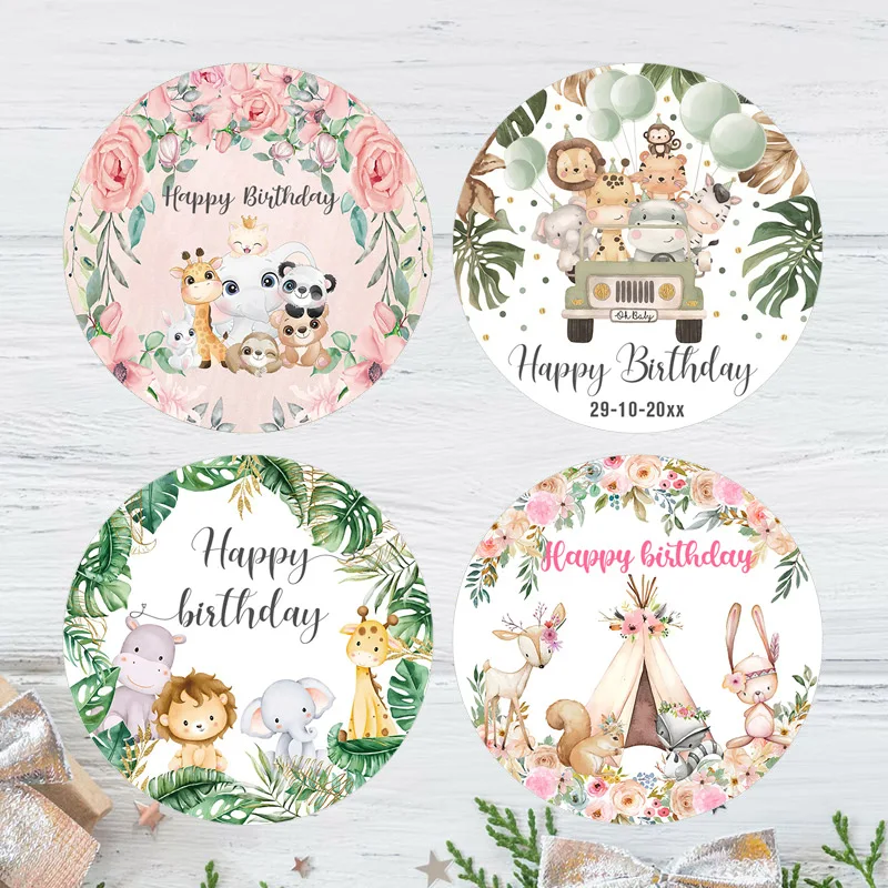 

Custom Cute Stickers Round Cartton Jungle Animals Children Birthday Party Baby Shower Christening Baptism Wedding Label Stickers