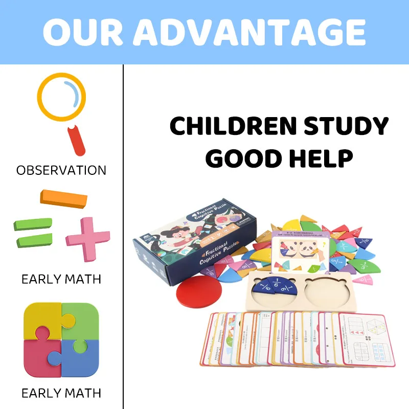 Children\'s math fraction learning educational toys, fraction addition and subtraction cognition, demonstration teaching aids3-12