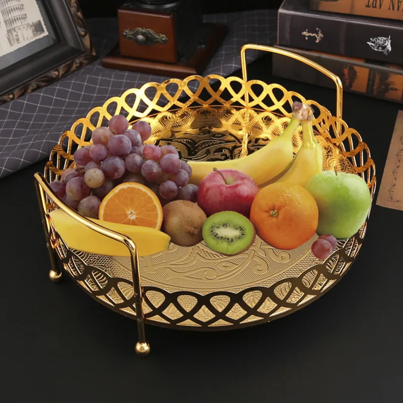 Golden Alloy Fruit Tray circle Snack Dessert Storage Plates for Cupcake Display Birthday Party Dessert Wedding Decoration