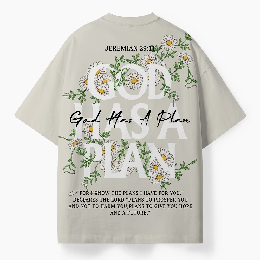 2026 Men Oversized Inspirational Graphic T‑Shirt, Faith‑Lifestyle Daisy Floral Letter Print,Streetwear Top For Daily Casual Wear